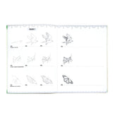 Learn to Draw | Bugs, Birds & Butterflies open book showing step-by-step prairie bird, grasshopper, and butterfly sketches.