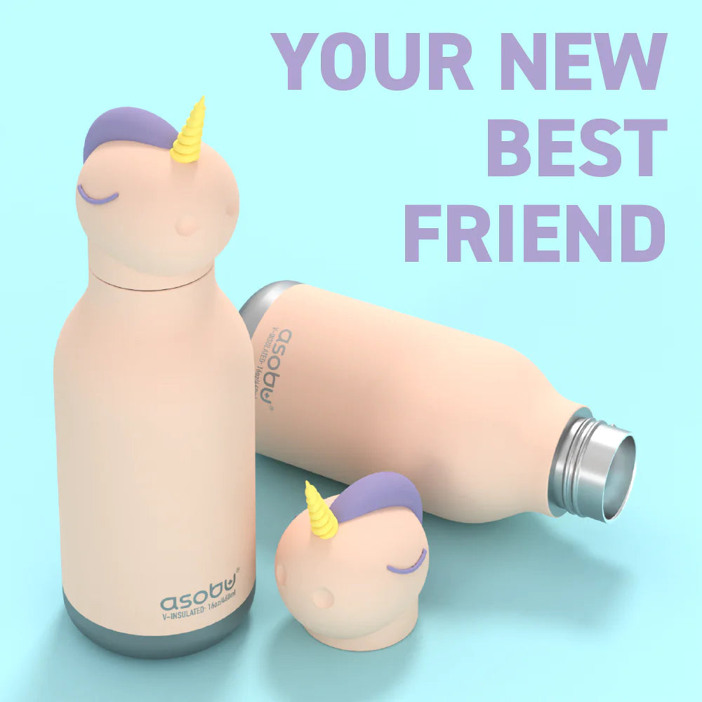 Asobu Water Bottle | Unicorn with a soft unicorn lid and spill-proof stainless steel design for kids.
