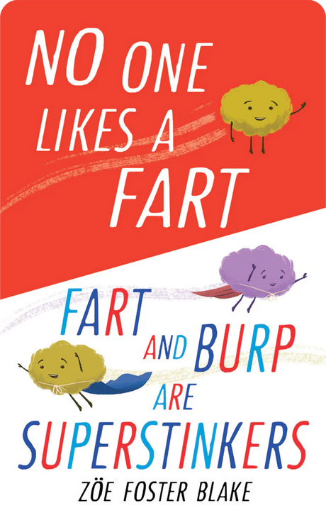 Cover of a children's book featuring cheerful characters Fart and Burp with playful colorful text on a bright background