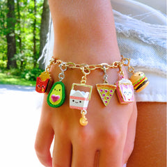 Gold Takeout Charm on a colorful food themed charm bracelet