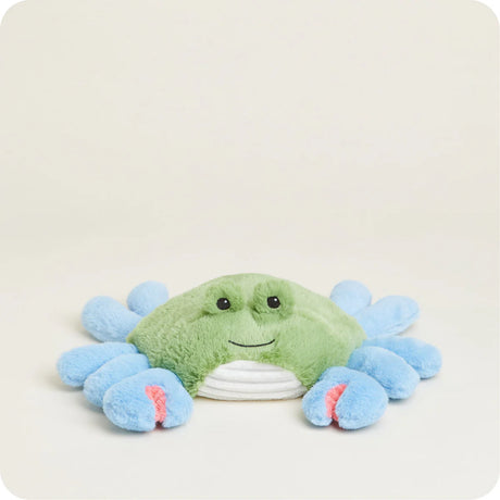 Soft plush blue crab with green body and lavender scent, designed for warmth and comfort therapy
