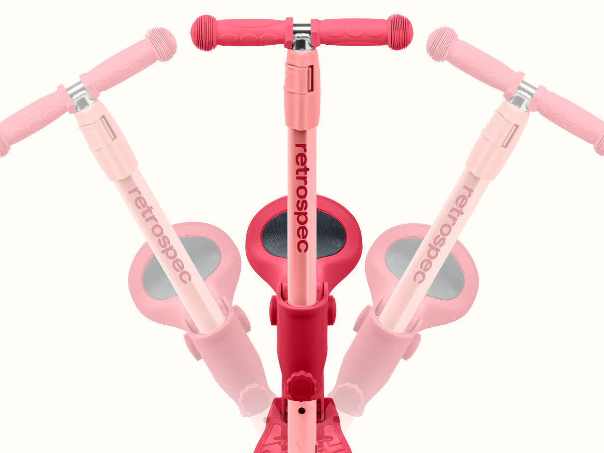 Chipmunk Plus Kids' Kick Scooter | Turquoise showing adjustable T-bar and folding removable seat in use.