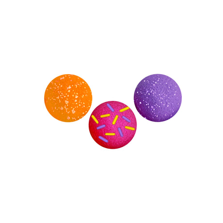 Three colorful NeeDoh Dohnut Holes toys with sprinkle and textured designs, perfect for sensory play and squishing.