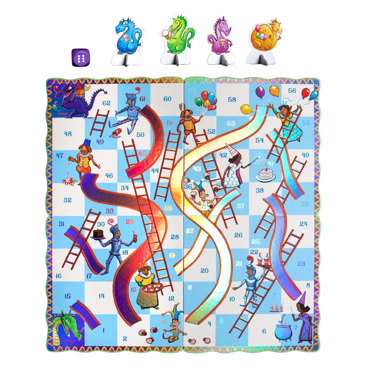 Slips & Ladders Dragon Edition board game with colorful dragons, ladders, and slides