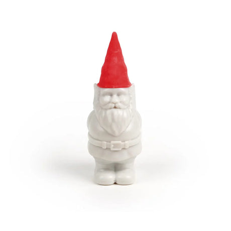 Desk Gnome with red hat eraser and hidden base sharpener, a fun and functional pencil accessory for writing tasks.