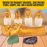 I DIg It! Egyptian Artifacts with golden sarcophagus, canopic jars, and polished stones