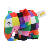 Elmer Finger Puppet in colorful patchwork design with soft fabric and embroidered eyes, safe for all ages.