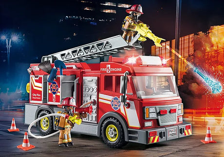 City Action | Fire Truck with Flashing Lights featuring a ladder, water cannon, and two firefighter figures.