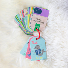 Animal ABC Flash Cards with colorful animal alphabet cards on a red ring