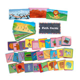 Lion in My Way game cards showing colorful path and tool cards for creative cooperative play.