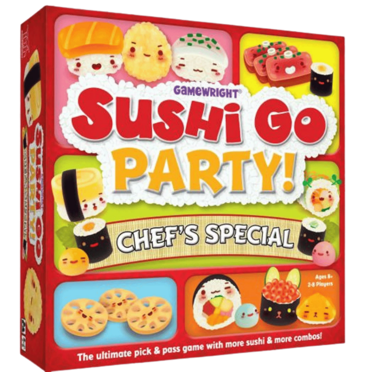 Sushi Go! Chef's Special card game box featuring colorful sushi characters
