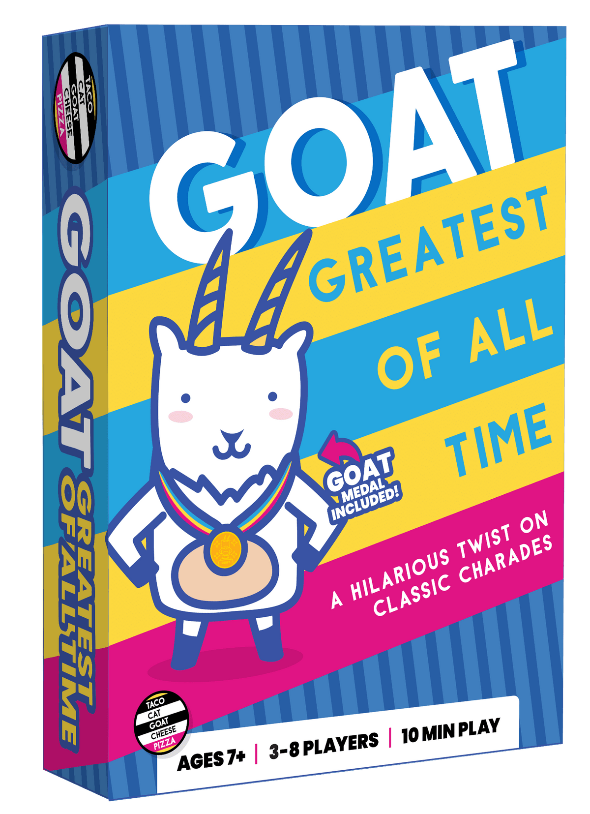 Board game box for GOAT: Greatest of All Time featuring a playful goat character