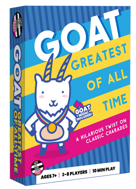 Board game box for GOAT: Greatest of All Time featuring a playful goat character