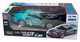Ultimate Drift RC Car in a window box with teal and black sports car styling and spray function