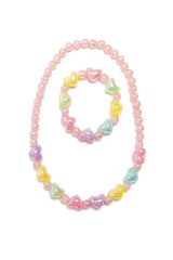 Bauble Bliss Necklace & Bracelet Set with light pink and colorful heart-shaped beads for playful charm.