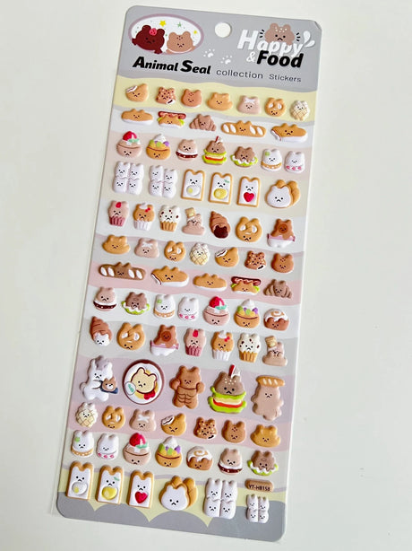 Bear Food Puffy Stickers featuring cute animal and food designs to decorate notes, planners, and crafts for ages 3 and up.