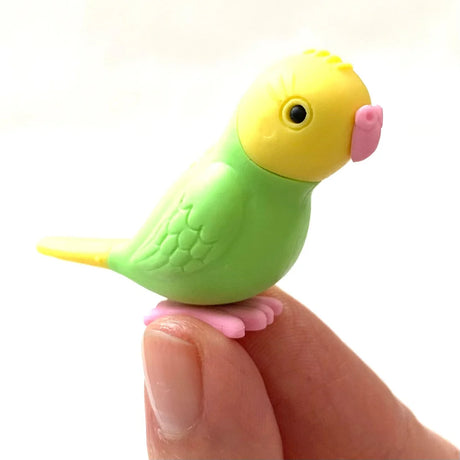 Japanese Eraser Bird in green and yellow, a cute collectible eraser that can be taken apart and reassembled easily.