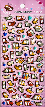 Otter Puffy Stickers featuring cute otter characters in various playful poses on a pink background.