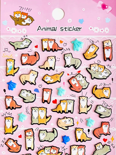 Otter Puffy Stickers featuring cute otter designs with playful poses on a pink background, perfect for decorating planners and notes.