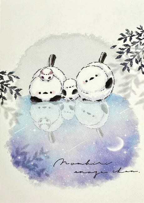 Mini Notepad | Snow Birds Moon featuring full color cute birds reflected on a night sky background.
