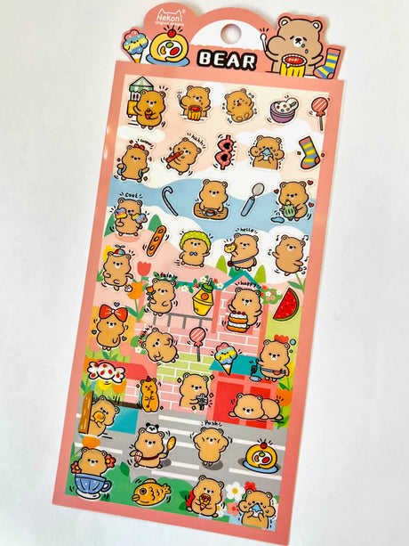Bear Party Stickers featuring cute bears in various poses and activities, perfect for notes, planners, and decorating.