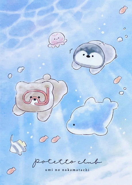 Mini Notepad | Ocean Dive with cute animals swimming underwater in soft blue tones, full-color printing on petite art pages.