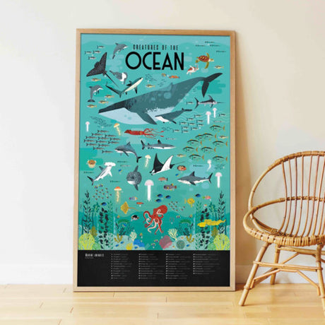 Poppik Discovery Poster Oceans with vibrant underwater species illustrations and stickers for fun ocean learning and decoration.