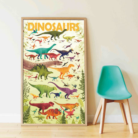 Poppik Discovery Poster Dinosaurs with vibrant dinosaur illustrations, perfect for fun learning and room decoration.