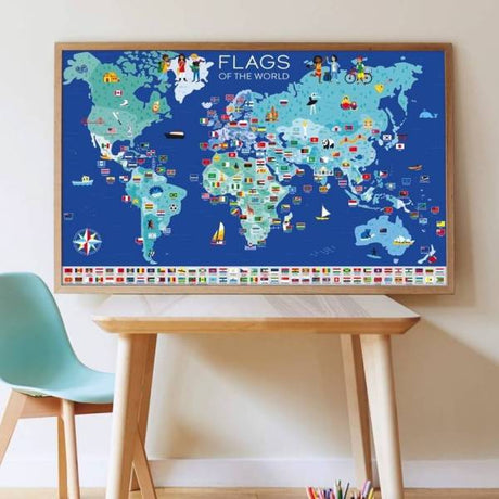 Poppik Discovery Poster Flags showing a colorful world map with flags and illustrations for fun geography learning.