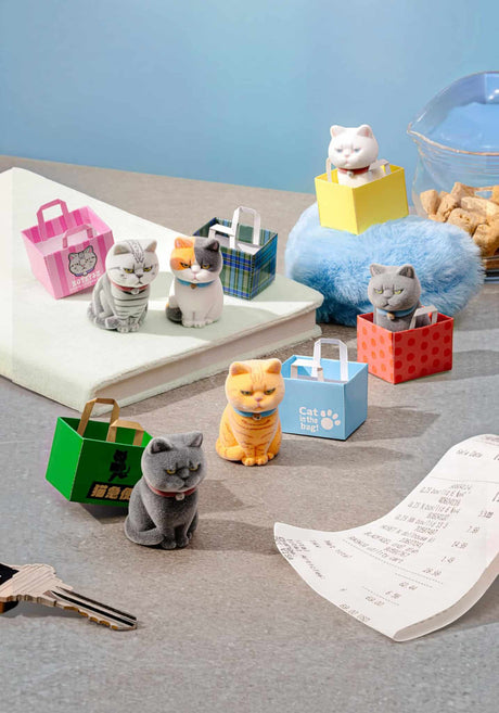 Flocked Cats in Paper Bags Blind Box with adorable cat figures in colorful paper bags
