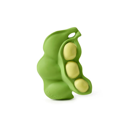 Natural Teether | Keiko the Edamame, a green chewable baby toy shaped like edamame with three yellow beans.