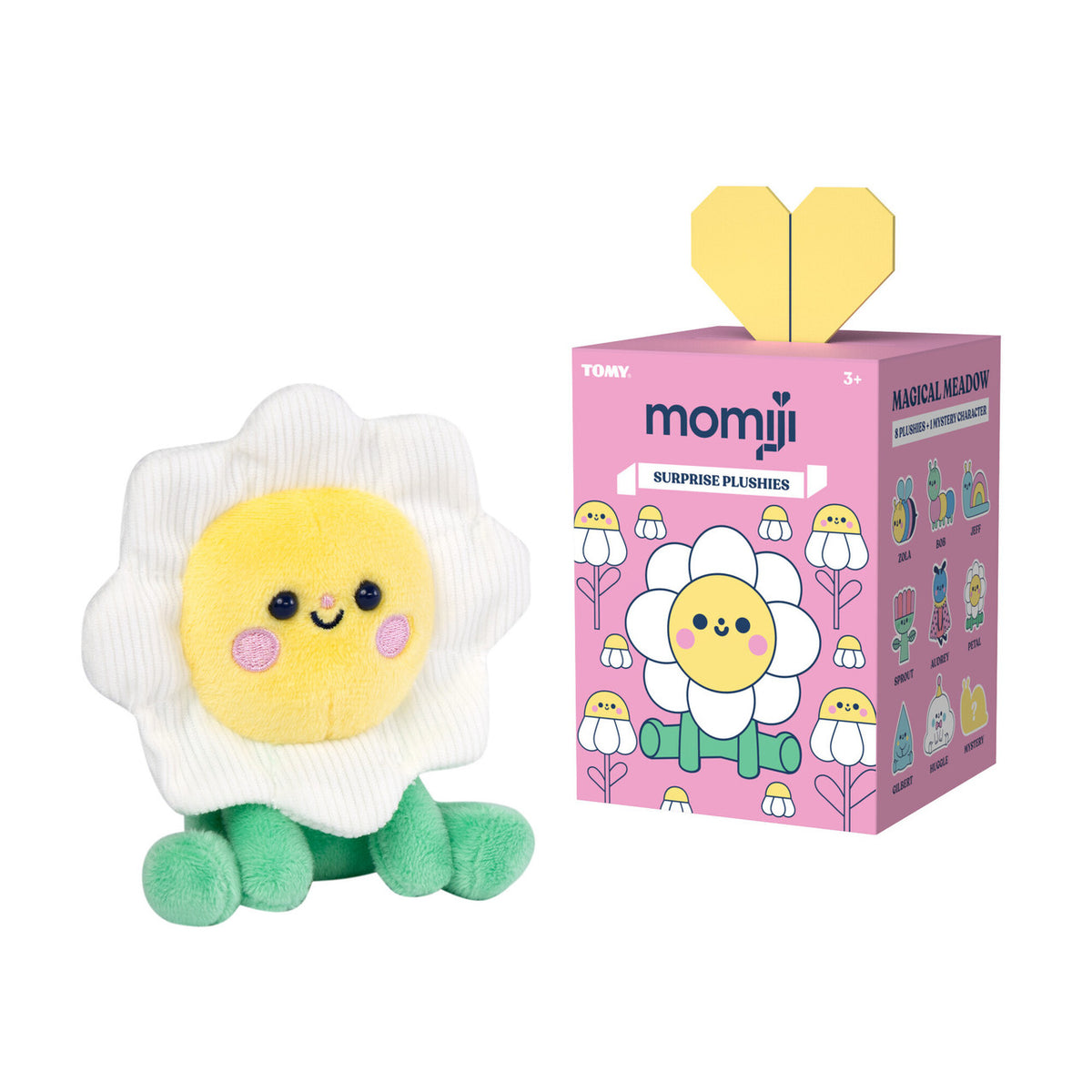 Momiji Magical Meadow Sidekick Blind Box with a smiling flower plush and colorful package