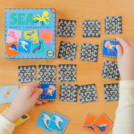 Sea Memory & Matching Game with ocean creature tiles played by a child enhancing memory and concentration skills.