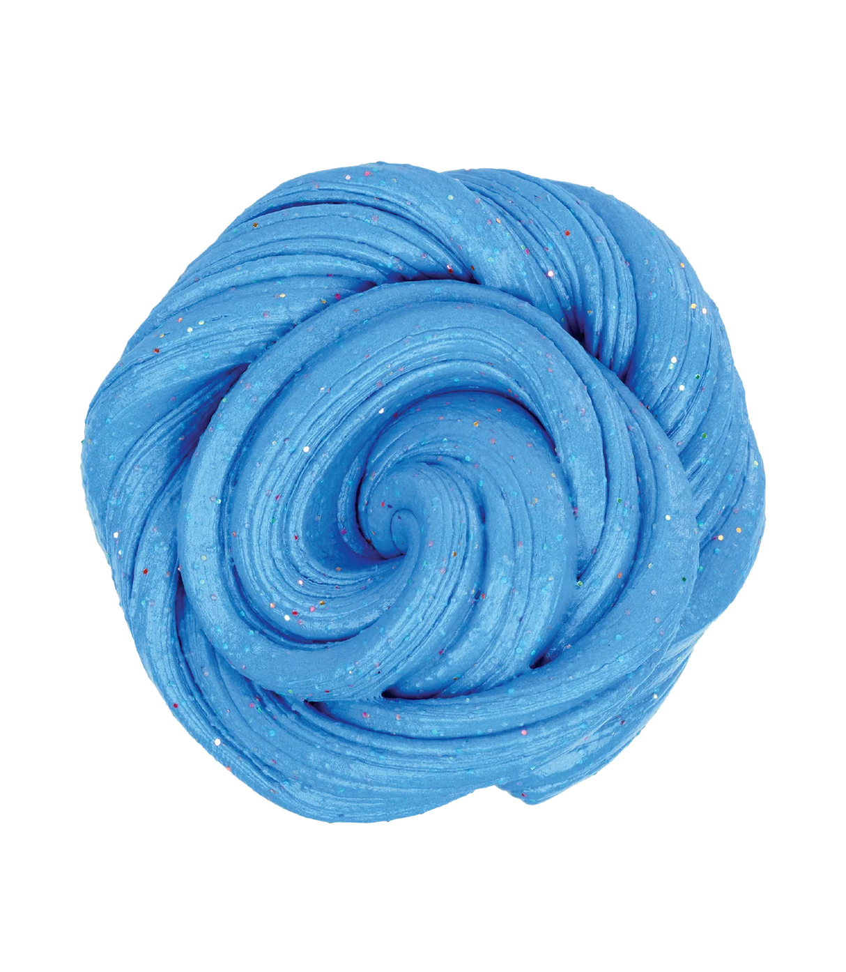 Bright blue glittery putty twisted in a swirl, with a sweet root beer soda scent and bubbly texture.