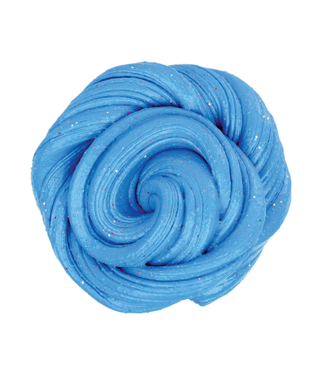 Bright blue glittery putty twisted in a swirl, with a sweet root beer soda scent and bubbly texture.