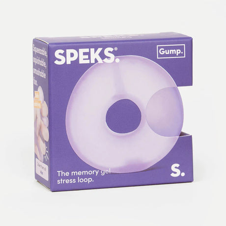 Purple Gump Loop memory gel stress toy in packaging with soft, squishy texture for stress relief and fidgeting.