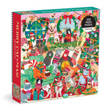 Colorful 500-piece puzzle featuring cats in holiday sweaters and festive Christmas decorations for family fun time.