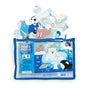 Blue pouch containing 12-piece puzzle with illustrations of polar bears, seals, rabbits, and other Arctic animals
