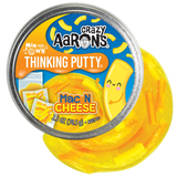 Tin of Mac N Cheese flavored mix your own thinking putty with colorful macaroni pieces and gooey texture inside