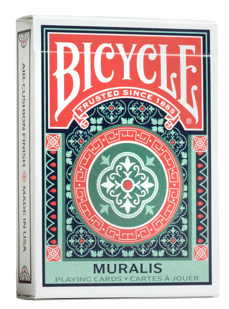 Bicycle Playing Cards Muralis deck showcasing Mediterranean tile-inspired design with terracotta and turquoise colors.