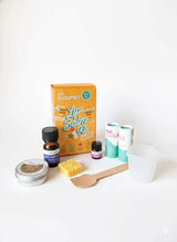 DIY Mini Lip Balm Kit with natural ingredients tins cups spatula and mixing supplies
