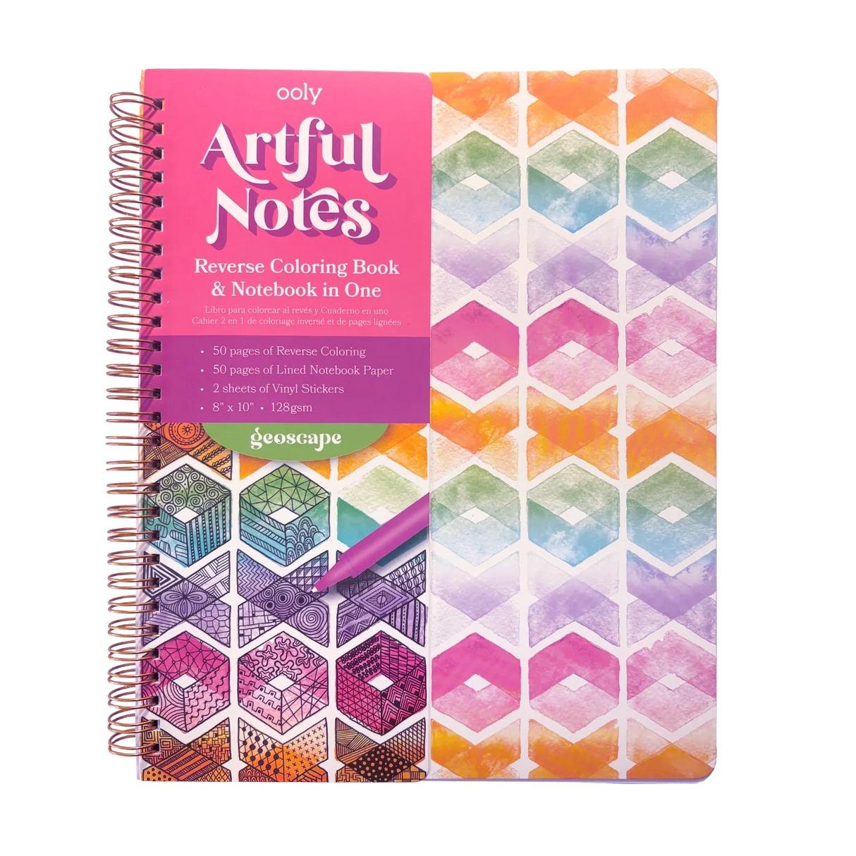 Artful Notes Reverse Coloring Notebook | Geoscape
