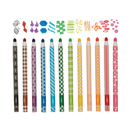 Color Appeel Crayons in 12 bright colors with patterned barrels and peel-away paper for smooth, vibrant drawing fun.