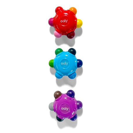Color Burst Grip Crayons set showing three ergonomic, multi-colored, easy-grip crayons for kids’ creative play.