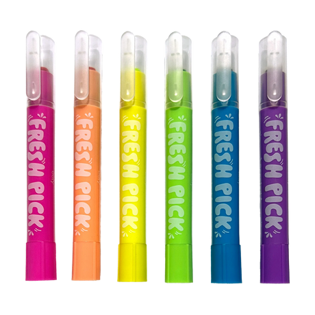 Fresh Pick Apple Scented Neon Gel Crayons six-pack in bright colors with smooth, scented gel for highlighting and coloring fun.