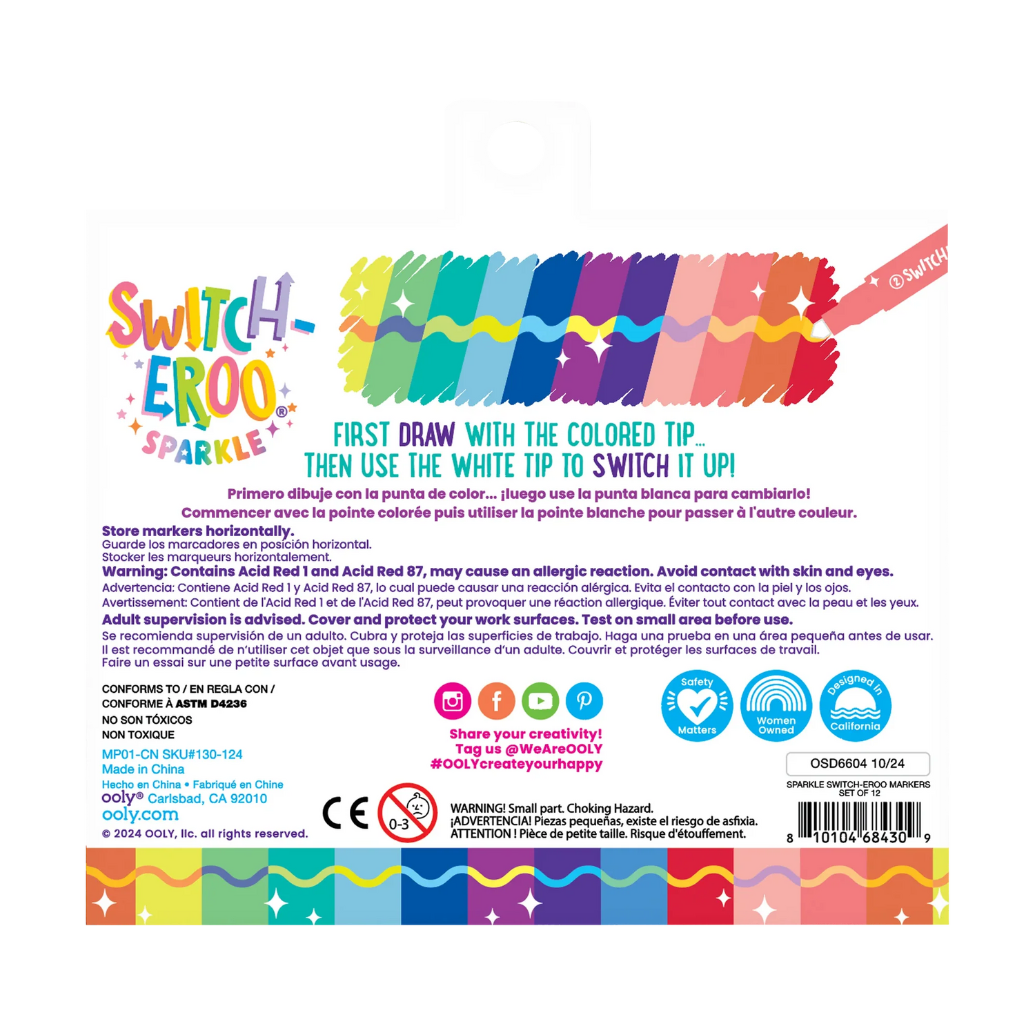 Switch-eroo Sparkle Glittery Color Changing Markers set showing 12 vibrant double-ended glitter and color changing tips.