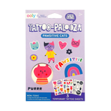 Pawsitive Cats Tattoos mini pack with three sheets of colorful and black-and-white cat temporary tattoos for kids ages 3 and up.