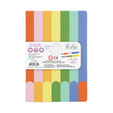 Write On: Notebook with colorful vertical stripes and a white paper label