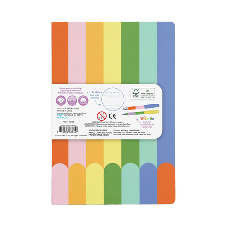 Write On: Notebook with colorful vertical stripes and a white paper label