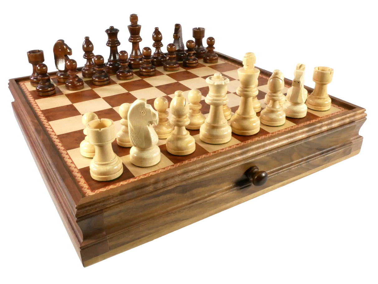 Chess Set with Boxwood Chessmen & Walnut Maple Chest